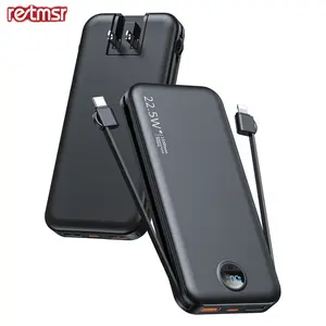 12000mAh Portable Charger with Built-in Cables and AC Wall Plug, Slim Fast Charging USB C Power Bank, Travel Essential Battery Pack with LED Display Compatible with iPhone, iPad, Samsung etc, Christmas Gifts