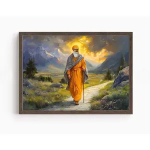 Guru Nanak Dev, First Sikh Guru (1469–1539), Sikh Art, Vintage Religious Painting, Spiritual Wall Art, Sikh Digital Painting Unframed Canvas Poster 24X36 inch Decor Room Colorful Gifts Ornaments Decoration