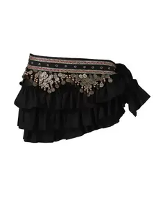 Women's One-Piece Belly Dance Belt Vintage Coins Hip Scarf for Performance & Practice, Adjustable Waist Accessory for Dancers, Ruffled Waistband