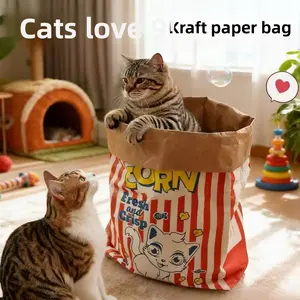 Cute Large Kraft Paper Cat Hideout Toy - Double-Layer Crinkle Bag for Hide & Seek & Play Tunnel & Cat Bed, Puzzle & Relaxation,Cat Toys,Best Cat Gift Ever