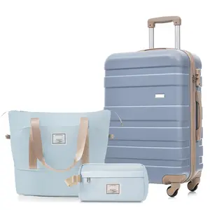 3-Piece Luggage Set  - 24in Checked Suitcase with TSA Lock Travel Duffel Bag Wet-Dry Toiletry Bag,blue