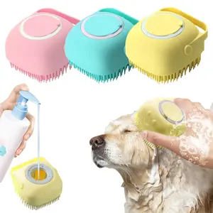 Pet Dog Cat Silicone Soft Massage Bath Brush Scrubber Shampoo Dispenser with Easy Grip Handle for Gentle Grooming