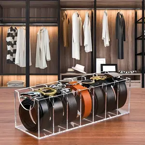 Clear Acrylic Belt Organizer Display Rack, Multi-Slot Storage Rack for Men's Ties Socks Scarves, Transparent Design for Closet Organization