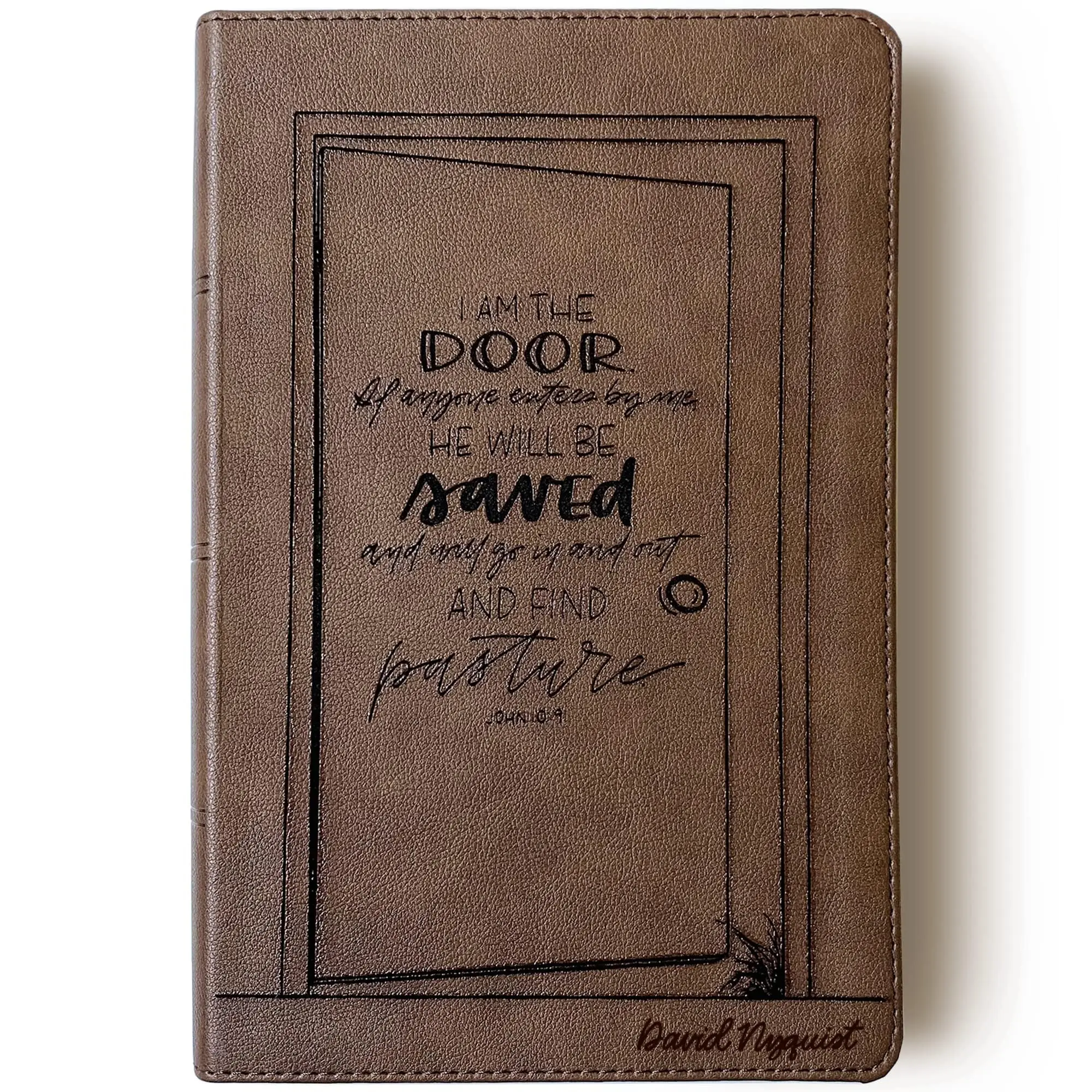 Personalized KJV Large Print Bible - Brown - If Anyone Enters By Me, He Will Be Saved - Hand Lettered and Engraved