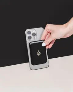 Vegan Leather Magnetic Phone Wallet Fits 3 Cards for Apple iPhone 11 & Above Compact Stylish Design with MagSafe - Removable Foil Logo