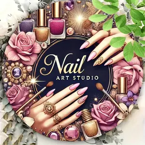 8x8 Inch Round Nail Salon Sign - Elegant Salon Decor With Floral And Makeup Designs, Perfect For Rooms, Walls, Cafes, Garages, Farmhouses - Ideal Holiday Gift For Christmas, Thanksgiving, Halloween, Salon Wall Decor |   Nail Art Sign |   Round Wall Plaque