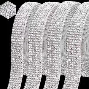 4 Rolls Self-Adhesive Sparkling Rhinestone Stickers, 50cm Stripes for DIY Crafts, Car Decor, Wedding Party Supplies, Home Decoration, Glitter Rhinestones