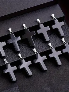 10 Cross Pendants, Healing Crystal Quartz Chakra Gemstone Charms, Bulk Pack for DIY Jewelry Making, Father's Day Gift, Easter Church Reward
