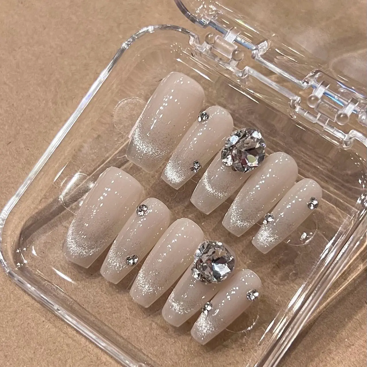 Moonlight white Cat Eye Diamond Press On Nail (Two Versions)