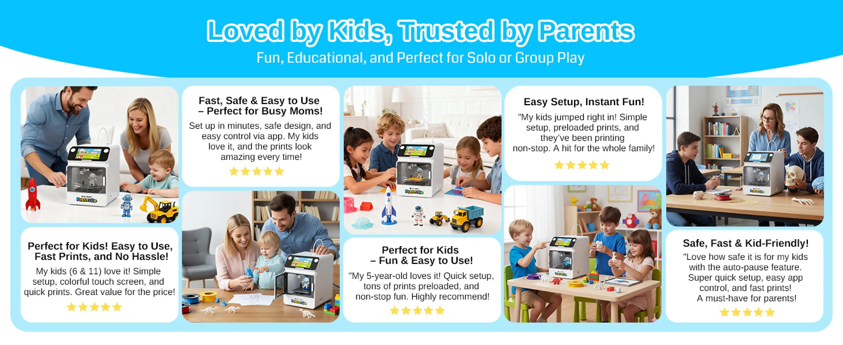 SainSmart PrintyGo 3D Printer for Kids, 600mm/s Auto Leveling Printer for Beginners with 5" Touch Screen, 1500+ Models, Child-Safe Design, Wi-Fi/App Control, Pre-Assembled for STEM Learning Gift