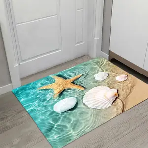 Beach Starfish Seashell 2D Water Effect Print Doormat Soft Comfortable Coastal Ocean Decorative Floor Mat for Kitchen Living Room Bedroom