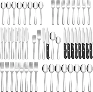 [New Deal] EVE 24/48-Piece Silverware Set with Steak Knives for 8, Stainless Steel Flatware Cutlery Set, Kitchen Utensils Set, Mirror Polish Tableware Multicolor