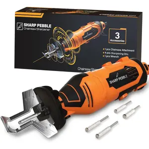 Sharpener Kit - Comes with Chain Saw Sharpener Tool, 4 File Size Sharpening Wheel Bits, Angle, Wrench & eBook