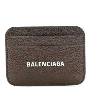Pre-owned Balenciaga Leather Small Leather Goods Metallized Grained Calfskin Logo Cash Rounded Card Holder Dark Bronze White