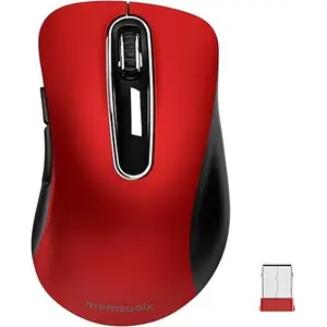 Memzuoix Wireless Mouse Red & Black Ergonomic Design with USB Receiver for Smooth Navigation