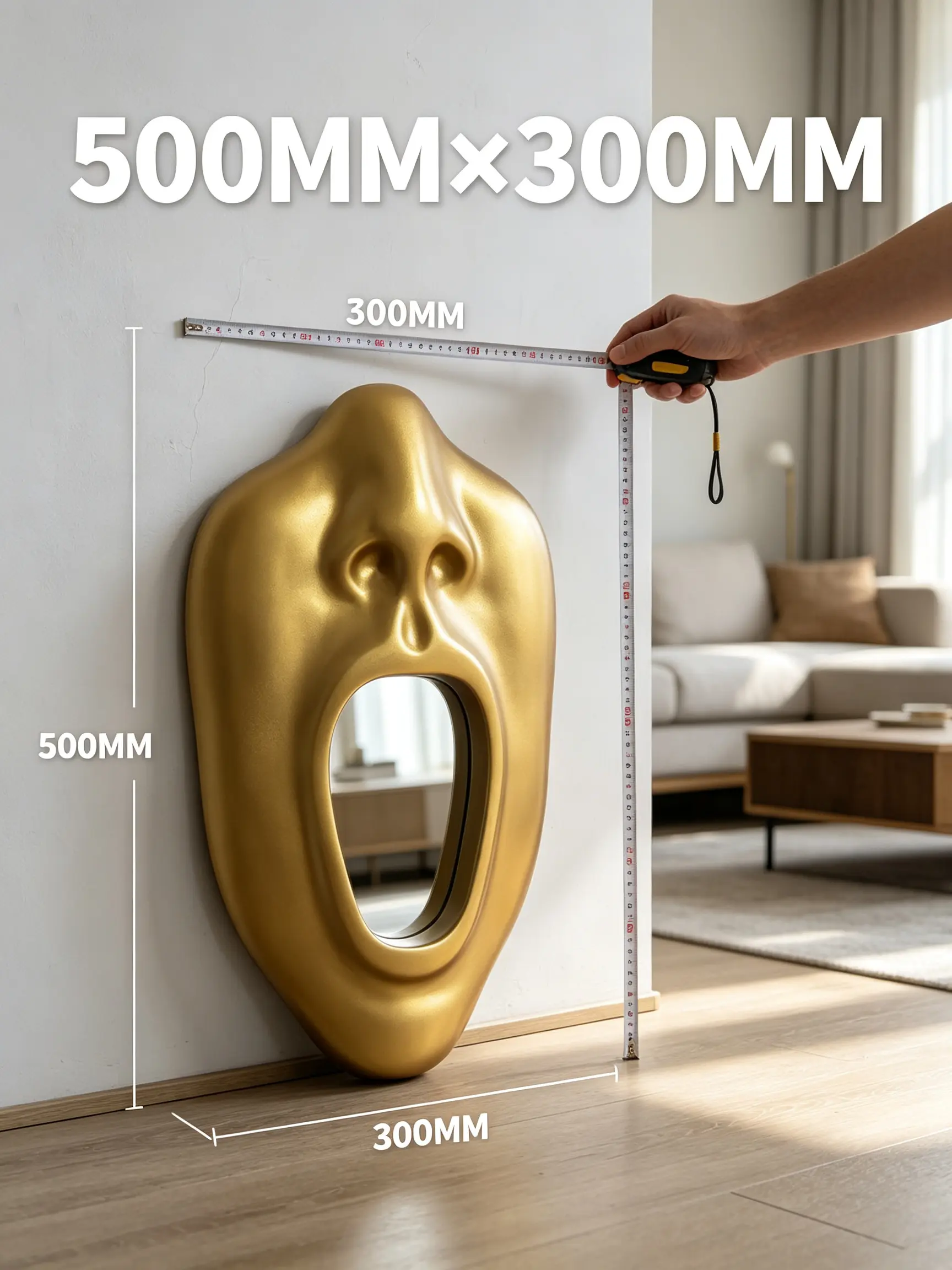 3D Funny Face Wall Mirror, Resin Sculptural Frame + 304 Stainless Steel 12K Mirror, Unique Modern Art Wall Decor for Living Room/Bedroom, Lightweight & Easy to Install
