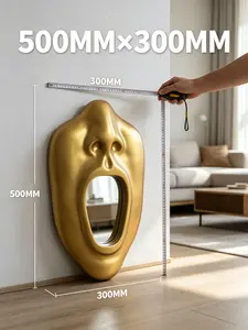 3D Funny Face Wall Mirror, Resin Sculptural Frame + 304 Stainless Steel 12K Mirror, Unique Modern Art Wall Decor for Living Room/Bedroom, Lightweight & Easy to Install