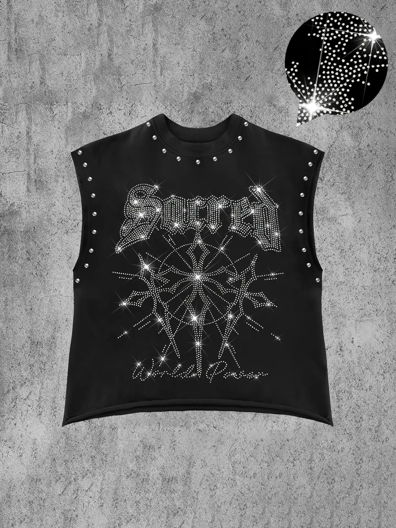 Men's Casual Vest with Rhinestone Dark Print, Comfortable Skin-Friendly Fabric, Gothic Style, Regular Fit, All Seasons Wear