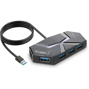 USB A Hub with 7 Ports 3.9ft Long , Multiple USB 3.0 Hub Splitter, USB Extender Adapter for Laptop, Desktop, PC, Flash Drive, HDD (USB-A, 7 Ports - 3.9ft)