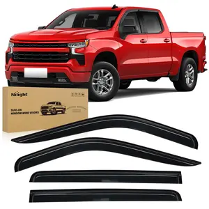 Nilight Tape-On Window Visors Vent Wind Deflectors - 4PCS Modified Acrylic Car Accessories, Auto Parts Accessories for Chevy Silverado 1500 Crew Cab 2019-2024, GMC Sierra 1500 Crew Cab 2019-2024 with Rain Protection, Mirror Fog Prevention
