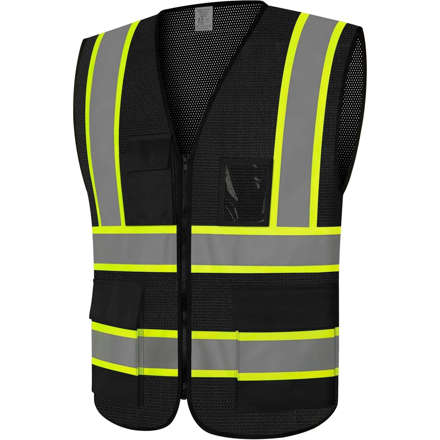 Black Safety Vest for Men, Hi Vis Vest with Zipper, Construction Work Vest for Men Women, High Visibility Apparel with Reflecitve Strips, ANSI Compliant, Class3, Black,