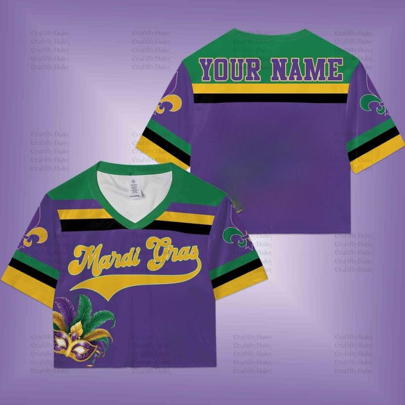 Custom Mardi Grass 2026 Croptop Jersey, Happy Mardi Gras 2026