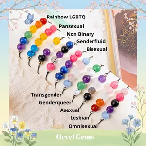 LGBTQ+ Pride Crystal Bracelet – Natural Rainbow Gemstones for Love & Self-Expression – Adjustable Unisex String Bracelet