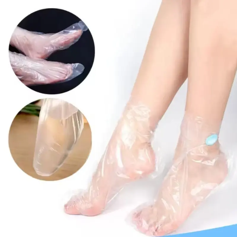 100 Pack Disposable Clear Plastic Foot Covers, Unscented Pe Moisturizing Socks for Foot Care and Detox Spa Protection, Anti-Infection Pedicure Tools, Disposable Shoe Covers, Lightweight