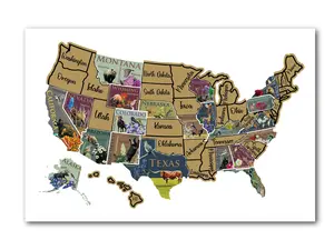 USA Scratch Off Map; US State Symbols; United States Poster; Places Traveled; Scratch off poster Decor, 50 States visited, Bucket List Scratch Off
