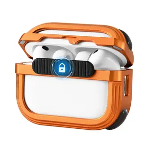 Orange Metal Hollow Wireless Earphone Case Compatible With AirPods Pro3, Metal Hard Shell Protection, Safety Lock Buckle, Drop & Fall Resistant Open Cover Design, Wireless Charging Supported, Skin-Friendly Bare Touch, All Scenarios Available
