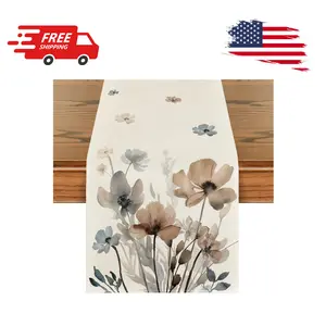 Brown Poppy Floral Leaves Spring Table Runner 13x72 Inch