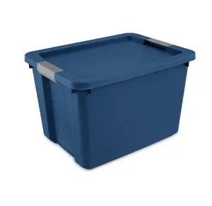 Large Storage Bin 20 Gallon Plastic Container with Latch Lid Blue for Storage Solutions