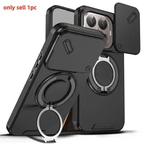 Magnetic Ring Stand Phone Case For Xiaomi 15T Pro Slide Camera Lens Protection Soft TPU Frame Hard Plastic Back Cover