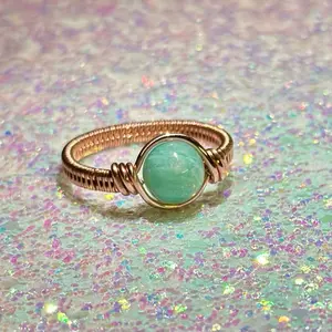 Copper and Amazonite Ring - Elegant Design with Natural Amazonite Stone on Sparkling Background