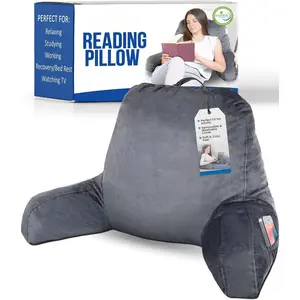 Reading Pillow for Bed Adult Size,  Rest Pillow with Arms, Pockets and Washable Cover; Use as a  Pillow for Bed Sitting Up for Bedrest or  from   (Large Grey)