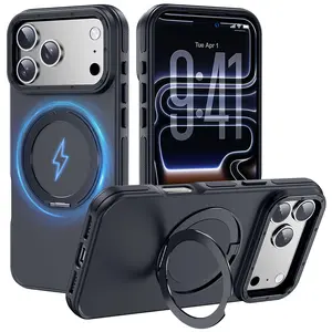 YZOIKO Strong Magnetic Case for iPhone 17 Pro Max/17 Pro with Stand, Drop-Proof Bumper Cover with Contrast Color Border, Military-Grade Drop Protection, Shockproof Slim Thin Cover, Black