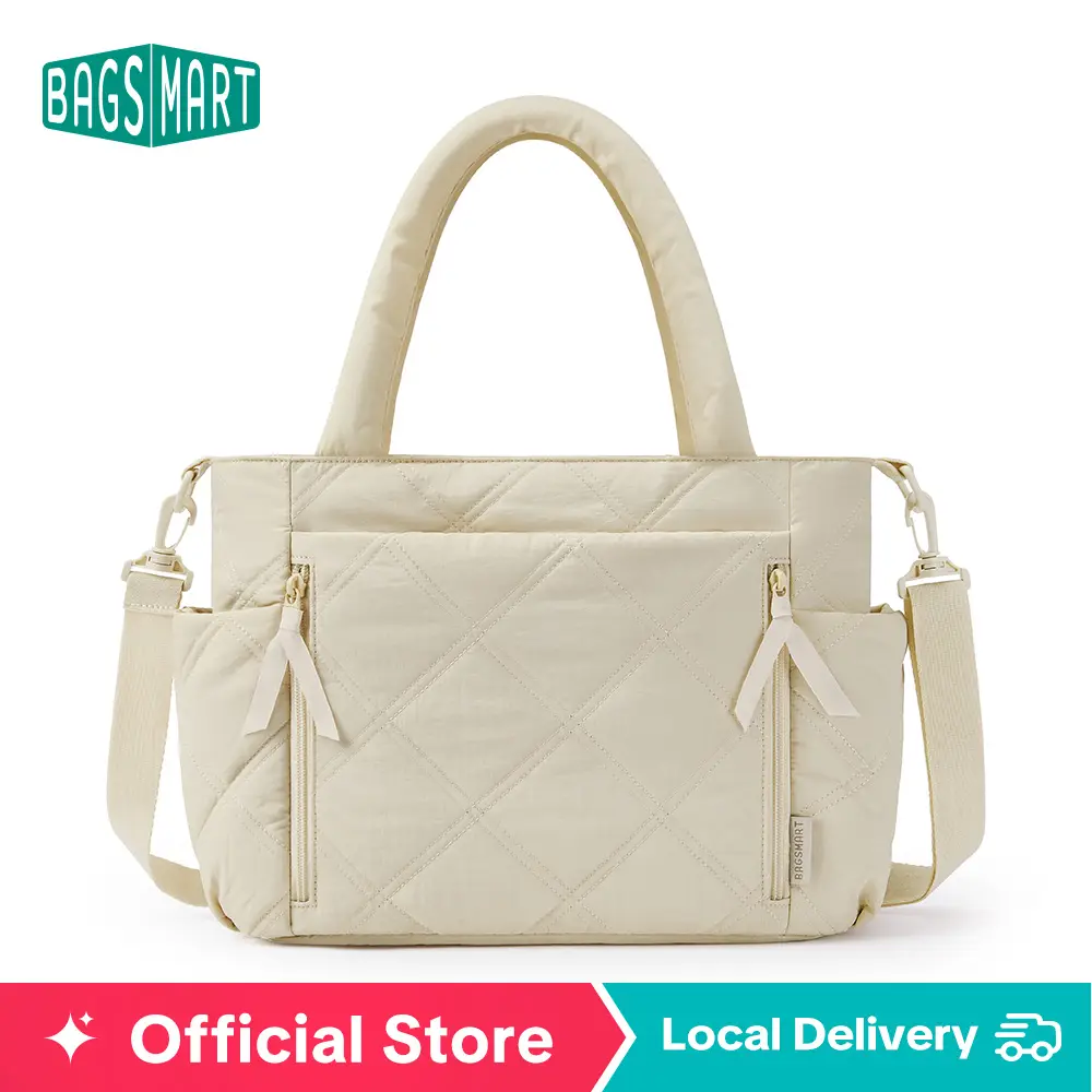 BAGSMART Tote Bag for Women - Puffer Tote Bag with Zipper, Shoulder Bag Handbag, Quilted Design for Travel, Sport, and Work