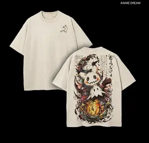 Mimikyu PKM Anime Double Printed Vintage Washed Tee Unisex Oversize Anime Manga Washed Heavyweight Cotton T-shirt, Gift For Anime Fan, Anime Lover