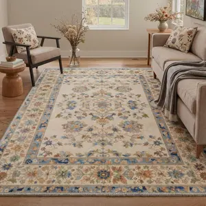 【Deals For You Days】BEIMO Washable Rug Low Pile Lightweight Non Slip Backing for Living Room Bedroom Dining Room Vintage Floral Print Pattern Indoor Area Rugs Soft Beige