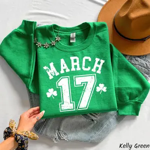 March 17 Sweatshirt, St Patricks Day Crewneck, Retro Shamrock Shirt, Lucky Irish Gift, Saint Pattys Day Outfit, Trendy St Patricks T-Shirt - LORA ATCHER