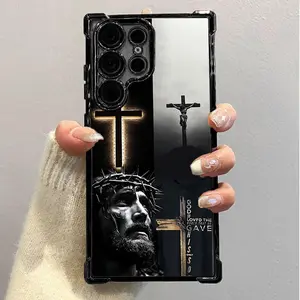 Jesus Clear Protective Four Comers Air Cushion Anti-drop CellPhone Case Clear BracketPhone Case For SAMSUNG GALAXY S22 S23 S24 FE ULTRA PLUS Four Corners Cases #SMYS8