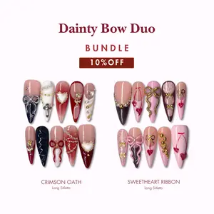 NailPhoria DAINTY BOW DUO - Valentine Handmade Press-On Nails | Reusable, Salon-Quality, Long-Lasting, Glossy Design