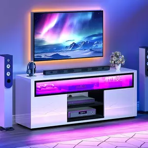 DWVO LED TV Stands for Living Room, TV Stand 55 inch TV, Entertainment Center with Storage, Modern White TV Stand, High Glossy Wood TV Media Console Cabinet, Black & White