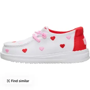 HEYDUDE Wendy Kids Embroidered Hearts - Comfortable Slip on Shoes for Valentine's Day