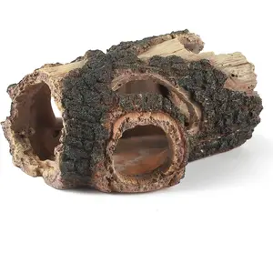Aquarium Wood Fish Tank Decorations Resin Fake Logs Terrarium Decor Reptile Hide Aquarium Hideout Fish Cave for Small Turtles Fits up to 20 Gallon Tank