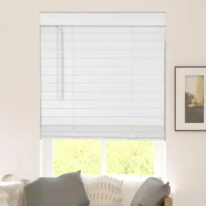 Cordless Faux Wood Blinds with Classic Valance, 2" Slat, 34.5" W x 36" H, Pure White Room Darkening Shade for Windows and Doors