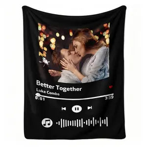 Custom Song Cover Photo Flannel Blanket, Personalized Better Together Music Player Collage Pattern Soft Warm Throw, Cozy Nap Blanket for Sofa Couch Bed, Customized Romantic Gift for Lover Him Her, Anniversary Valentine's Day Birthday Gift