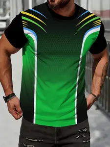 Fashion Trendy Sporty Unisex Casual Short Sleeve T-Shirt, Gradient, Summer Streetwear, Quick Dry, Breathable, Comfortable