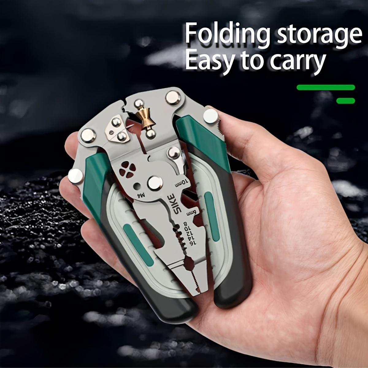 Foldable Multi-Function Wire Stripper Pliers, Heavy-Duty High Carbon Steel Electrician Tool for Stripping, Cutting, Crimping & Gripping