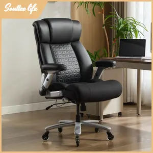 Executive Office Chair, Big and Tall Office Chair, Metal Fram, PU Leather Back,Fabric Seat Cushion,  Adjustable Armrest/Height, Lumbar Support, Tilt function, Ergonomic Desk Chair, Computer Game Chairs with Wheels